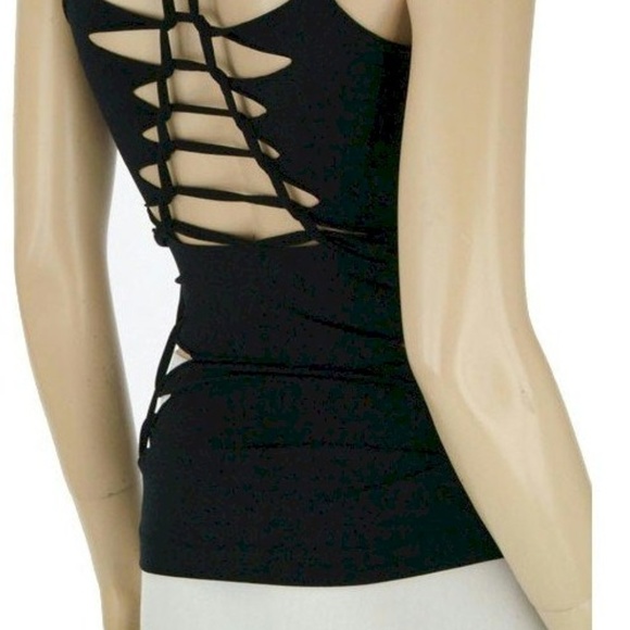 Slit Weave Braided Stretch Tank Top Unlined Black One Size NWT - Picture 4 of 6